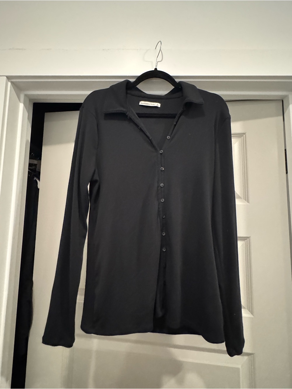 Women’s Black Long-Sleeve Button Polo Shirt